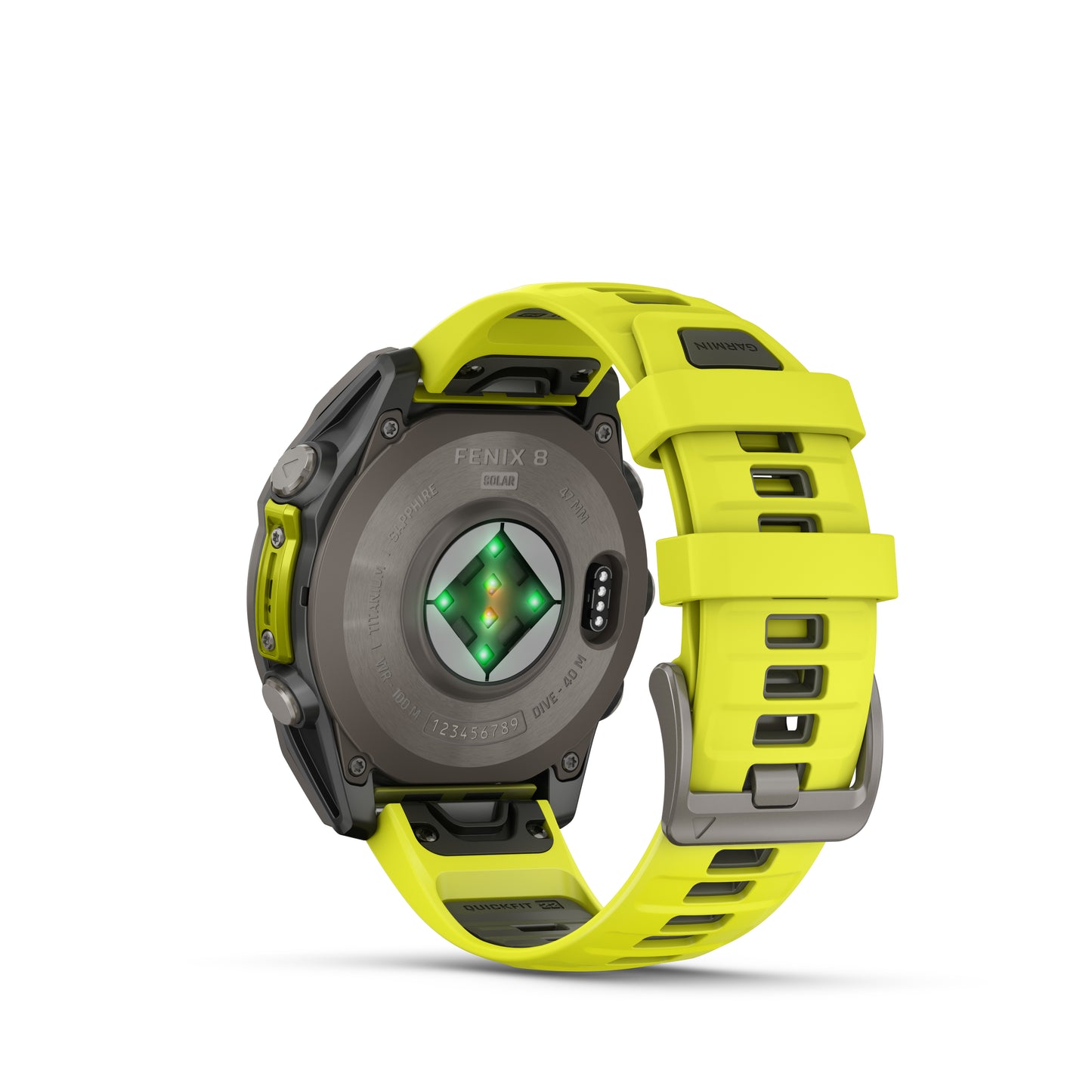 Garmin f?nix 8 – 47mm, Solar Sapphire, Titanium with Amp Yellow/Graphite Silicone Band