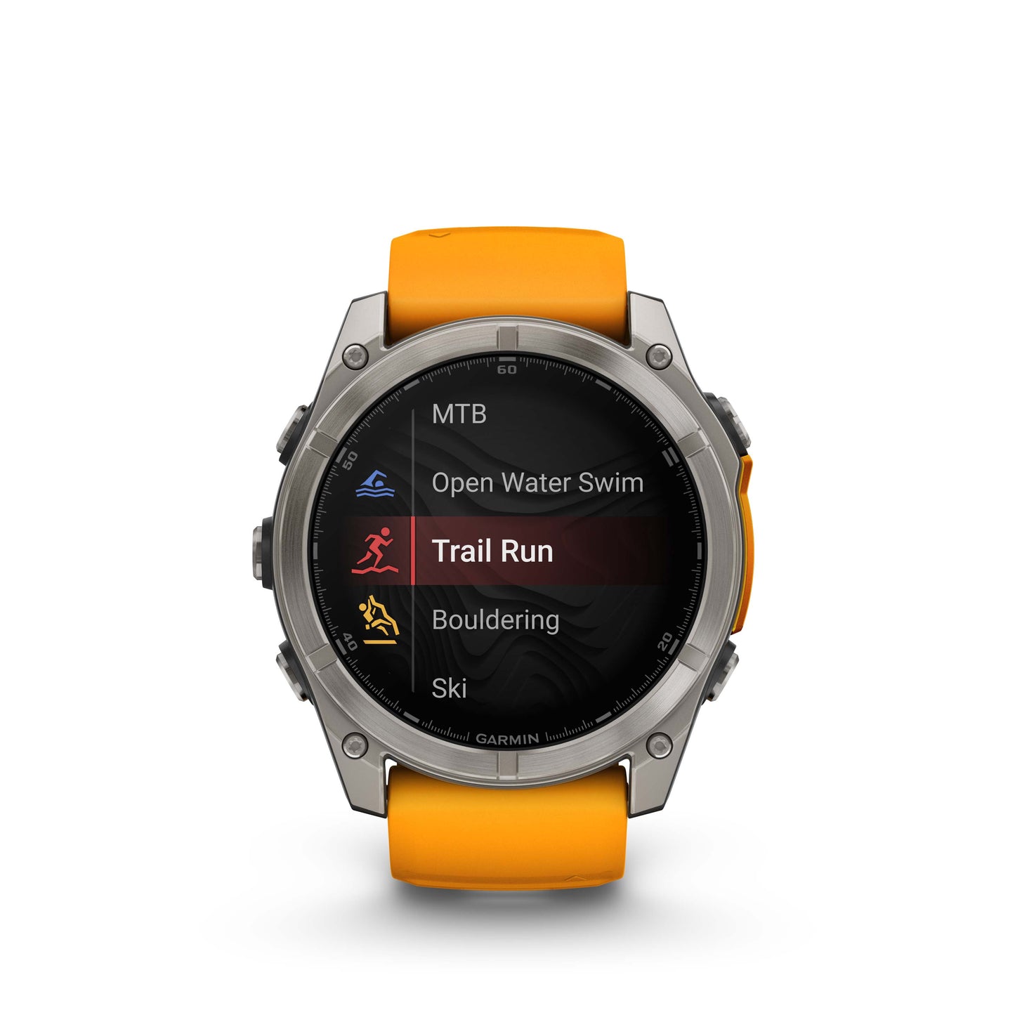 Garmin f?nix 8 – 51mm, AMOLED Sapphire, Titanium with Spark Orange/Graphite Silicone Band