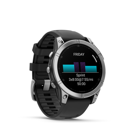 Garmin f?nix E – 47mm, AMOLED Stainless Steel with Black Silicone Band