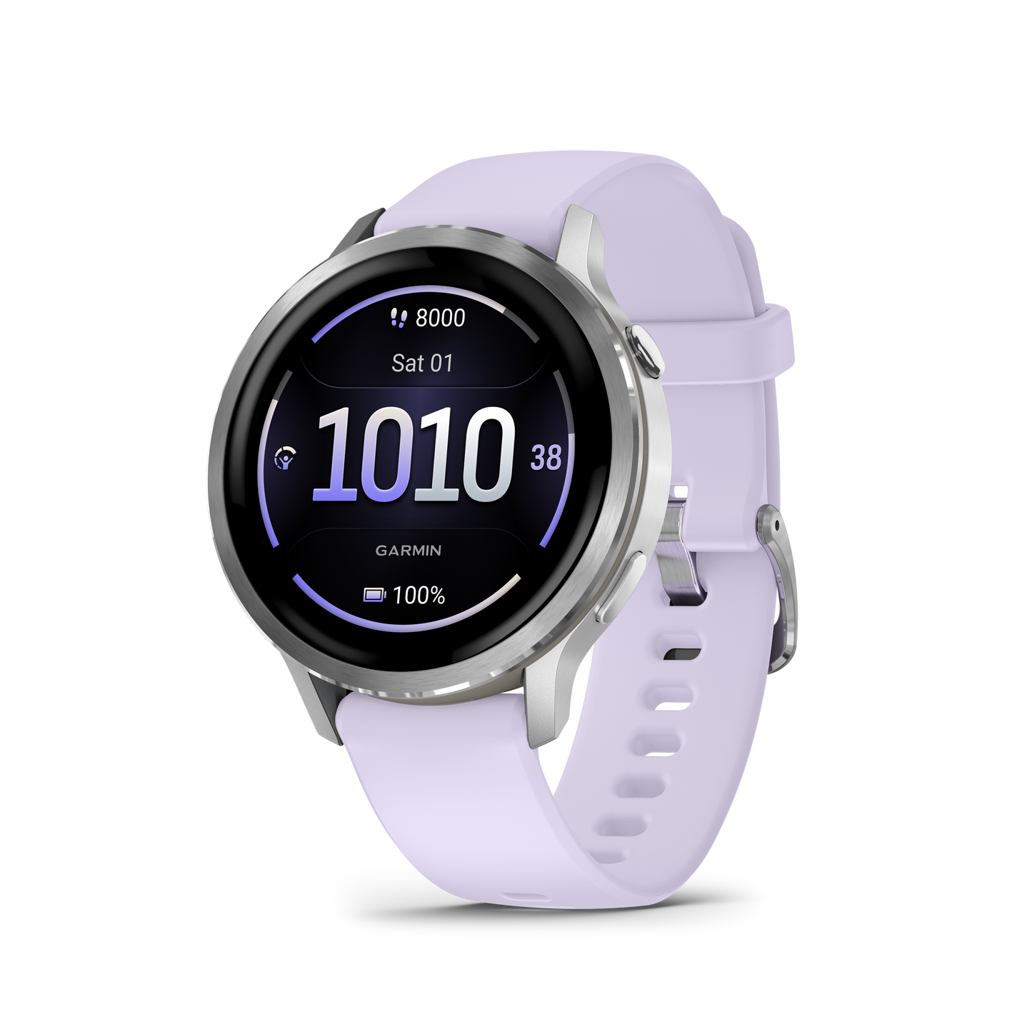 Venu® 4 – 41 mm, Silver with Periwinkle Silicone Band