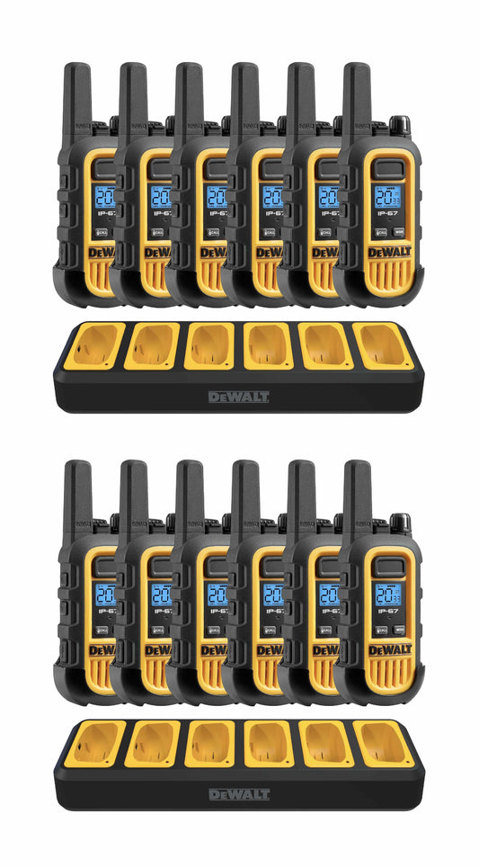 Dewalt Heavy Duty 12 DXFRS300 Radios with 2X 6 Port Chargers