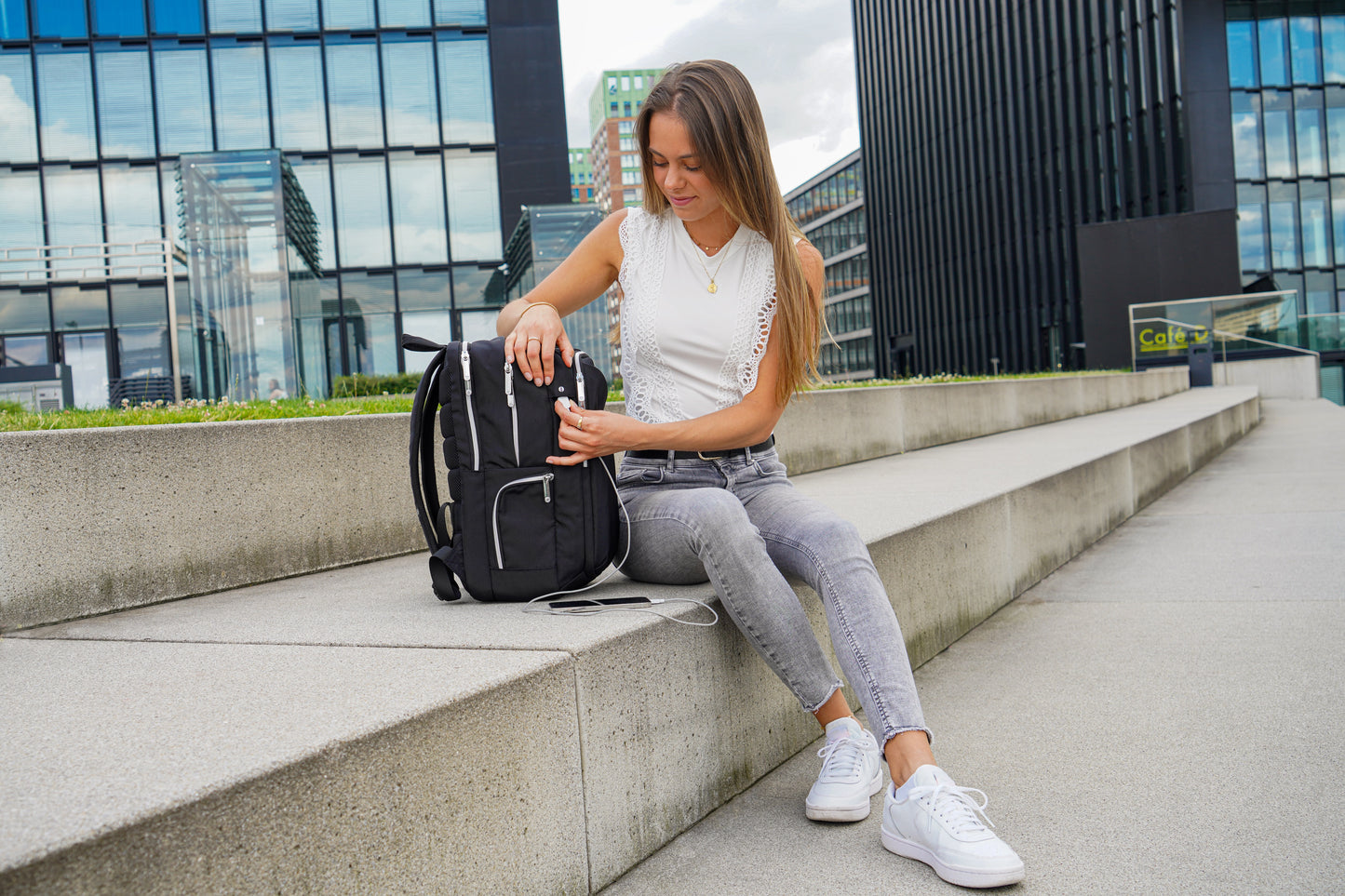 KATY ROSE Black Platinum Backpack