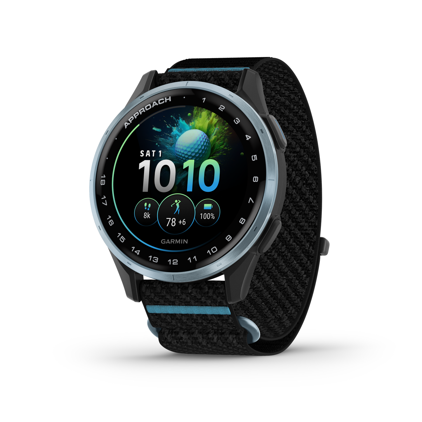 Approach J1 - Cloud Blue Aluminum Bezel with Black/Azure ComfortFit Fabric Band