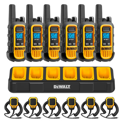 Dewalt Heavy Duty 6 DXFRS300 Radios with 6 Port Charger and 6 Remote Speaker Microphones