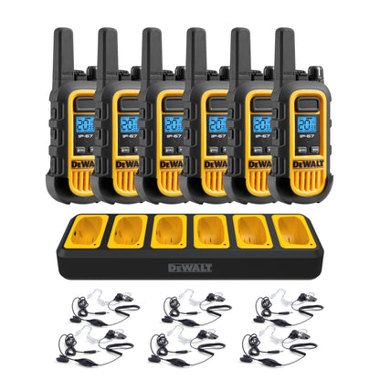 Dewalt Heavy Duty 6 x DXFRS800 Radios with 6 x Port Charger and 6 Surveillance Headphones