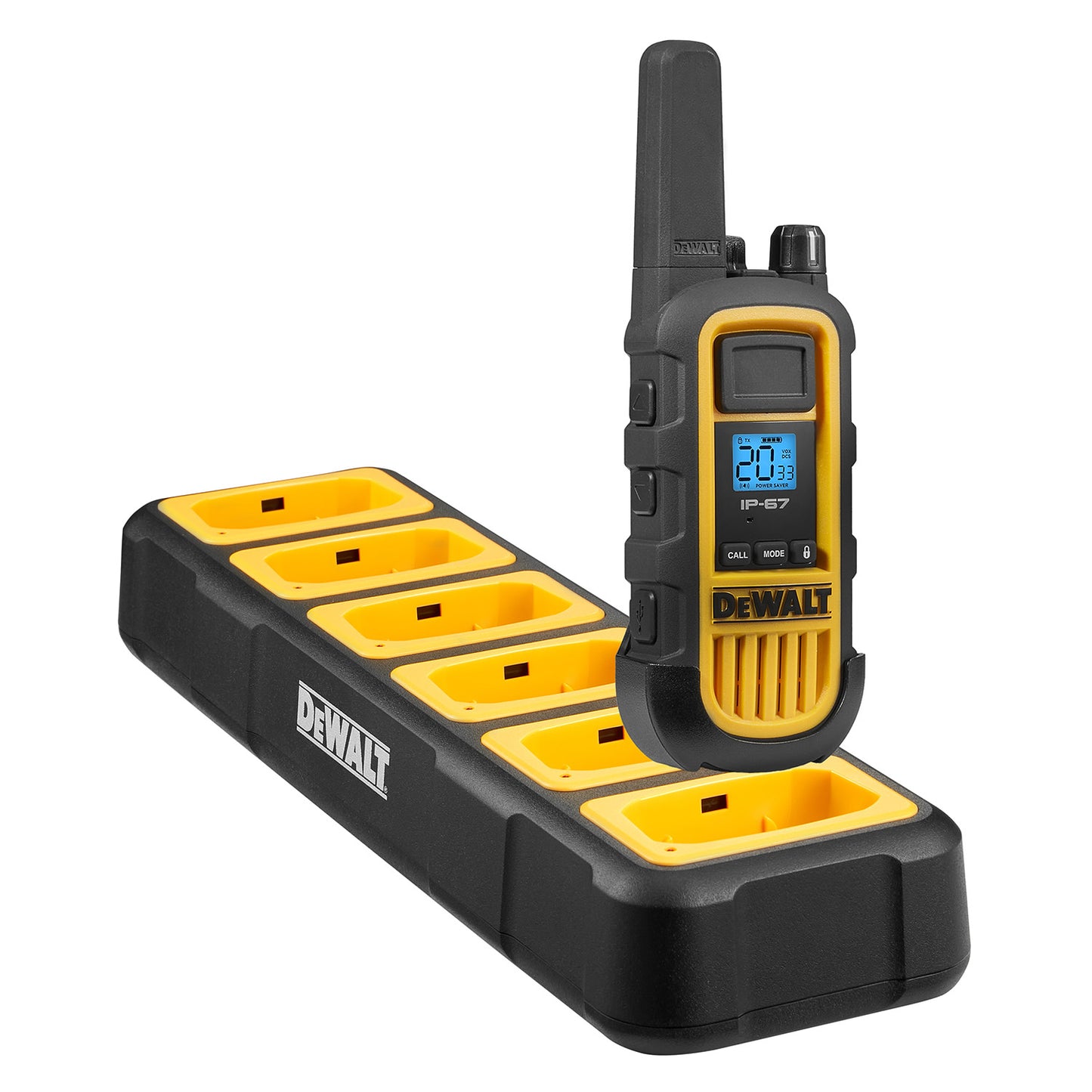 Dewalt Heavy Duty 6 DXFRS800 Radios with 6 Port Charger and 6 Remote Speaker Microphones