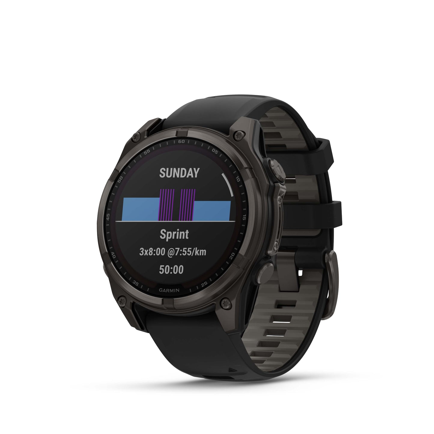 Garmin f?nix 8 – 47 mm, Solar Sapphire, Carbon Gray DLC Titanium with Black/Pebble Gray Silicone Band