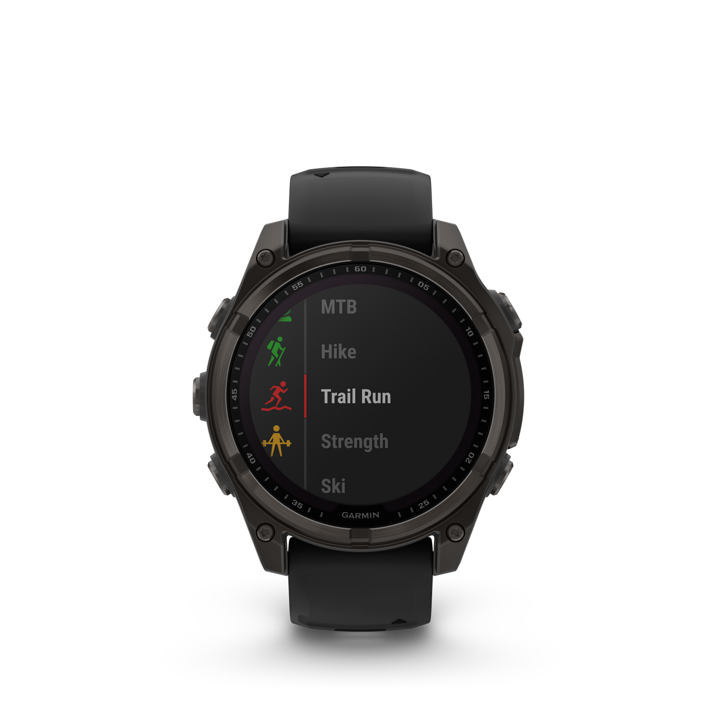 Garmin f?nix 8 – 47 mm, Solar Sapphire, Carbon Gray DLC Titanium with Black/Pebble Gray Silicone Band