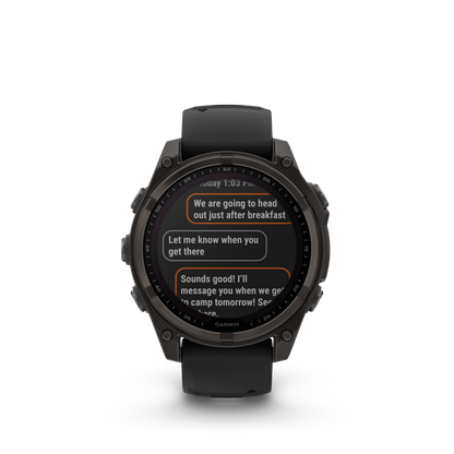 Garmin f?nix 8 – 47 mm, Solar Sapphire, Carbon Gray DLC Titanium with Black/Pebble Gray Silicone Band