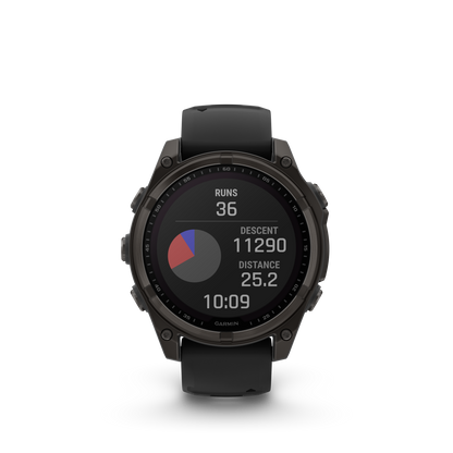 Garmin f?nix 8 – 47 mm, Solar Sapphire, Carbon Gray DLC Titanium with Black/Pebble Gray Silicone Band