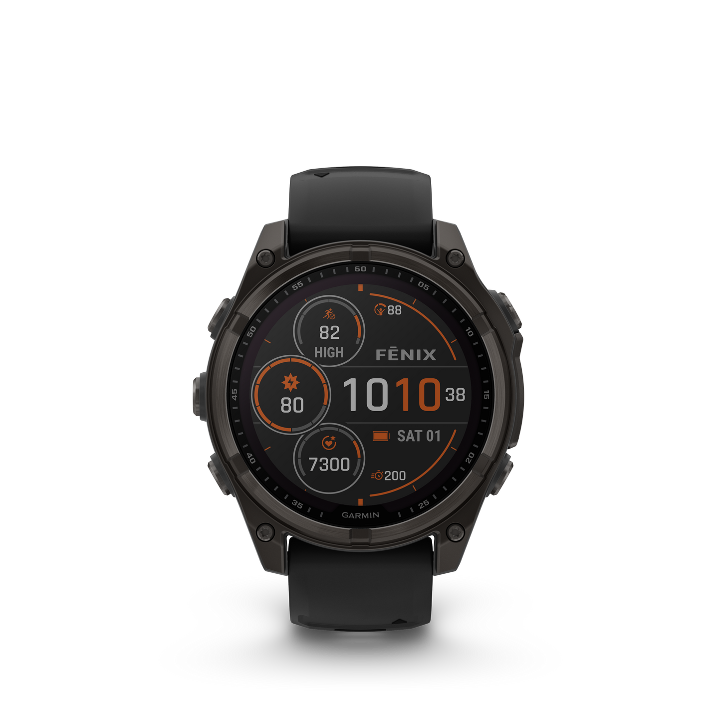 Garmin f?nix 8 – 47 mm, Solar Sapphire, Carbon Gray DLC Titanium with Black/Pebble Gray Silicone Band
