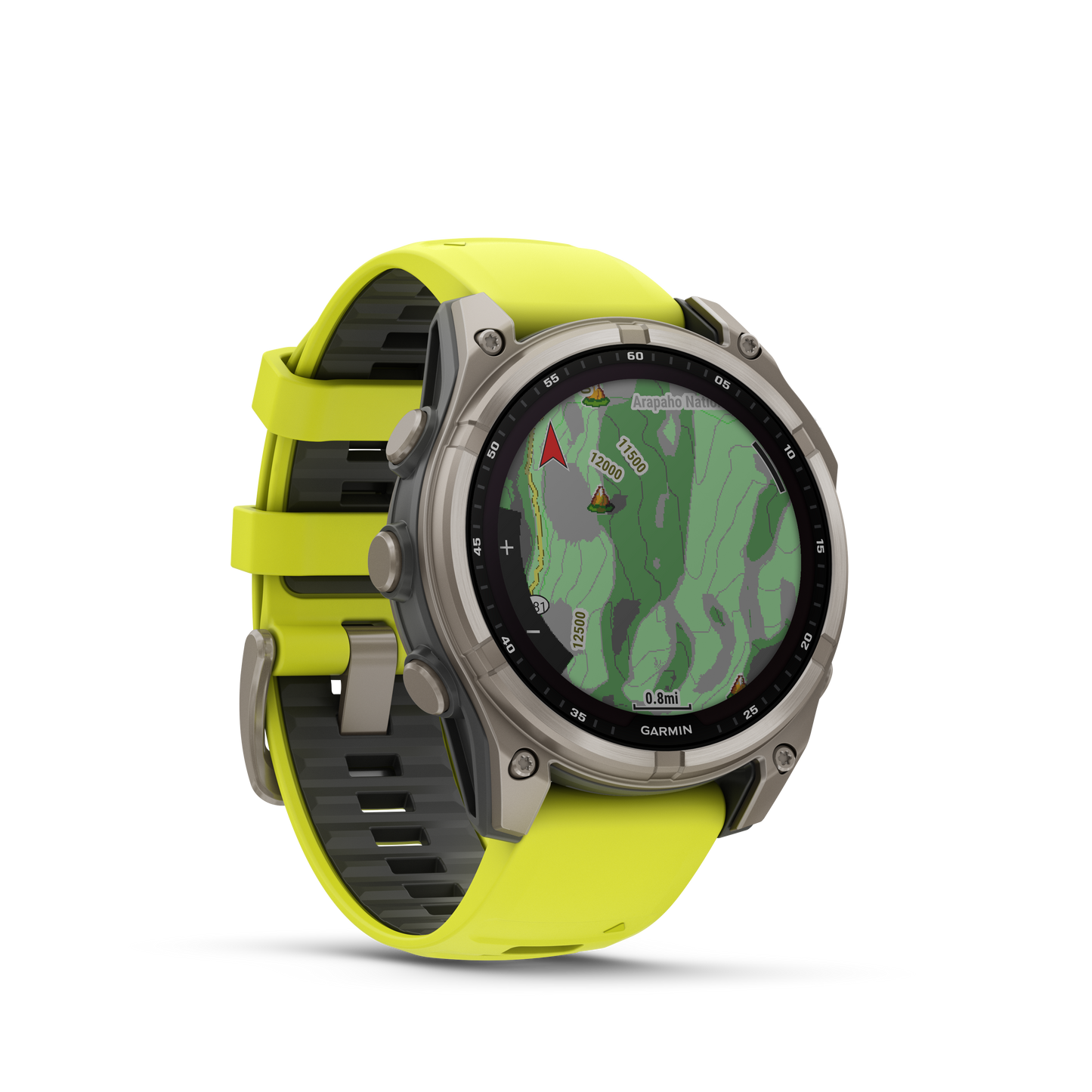 Garmin f?nix 8 – 47mm, Solar Sapphire, Titanium with Amp Yellow/Graphite Silicone Band