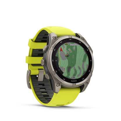 Garmin f?nix 8 – 47mm, Solar Sapphire, Titanium with Amp Yellow/Graphite Silicone Band
