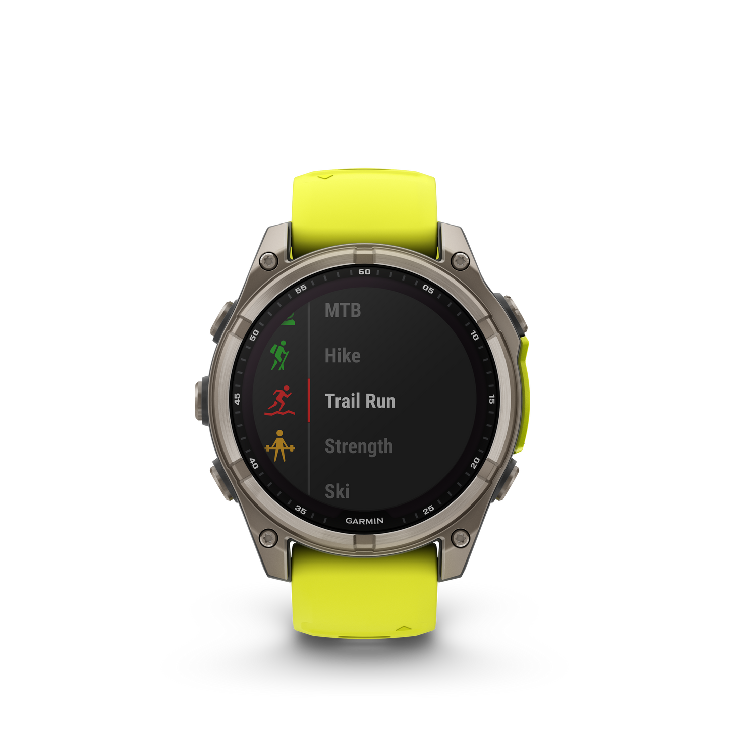 Garmin f?nix 8 – 47mm, Solar Sapphire, Titanium with Amp Yellow/Graphite Silicone Band