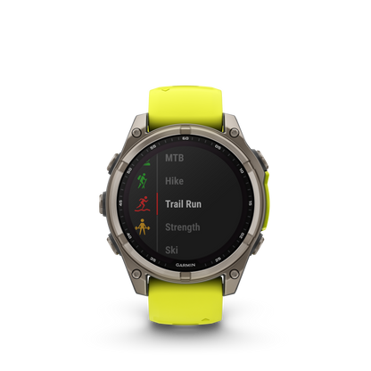 Garmin f?nix 8 – 47mm, Solar Sapphire, Titanium with Amp Yellow/Graphite Silicone Band