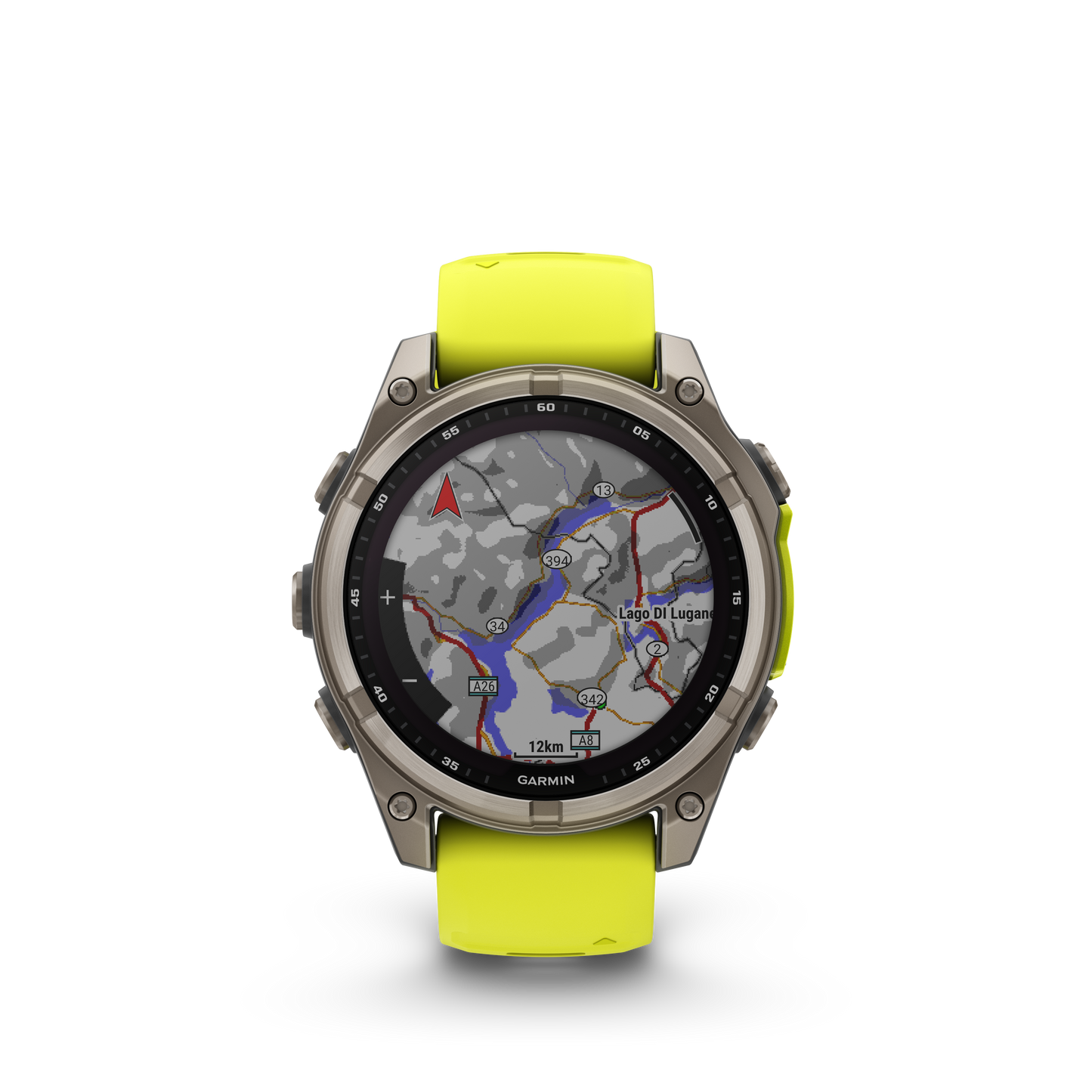 Garmin f?nix 8 – 47mm, Solar Sapphire, Titanium with Amp Yellow/Graphite Silicone Band