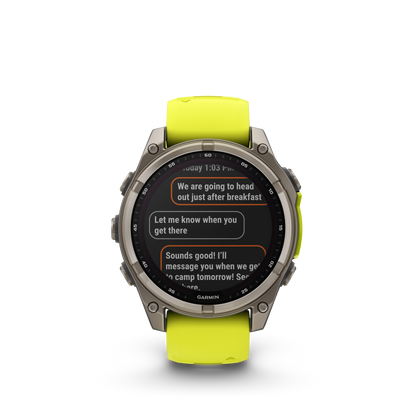 Garmin f?nix 8 – 47mm, Solar Sapphire, Titanium with Amp Yellow/Graphite Silicone Band