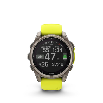 Garmin f?nix 8 – 47mm, Solar Sapphire, Titanium with Amp Yellow/Graphite Silicone Band