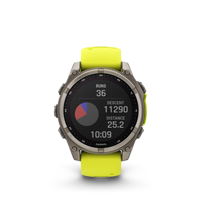 Garmin f?nix 8 – 47mm, Solar Sapphire, Titanium with Amp Yellow/Graphite Silicone Band