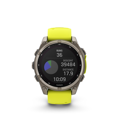 Garmin f?nix 8 – 47mm, Solar Sapphire, Titanium with Amp Yellow/Graphite Silicone Band
