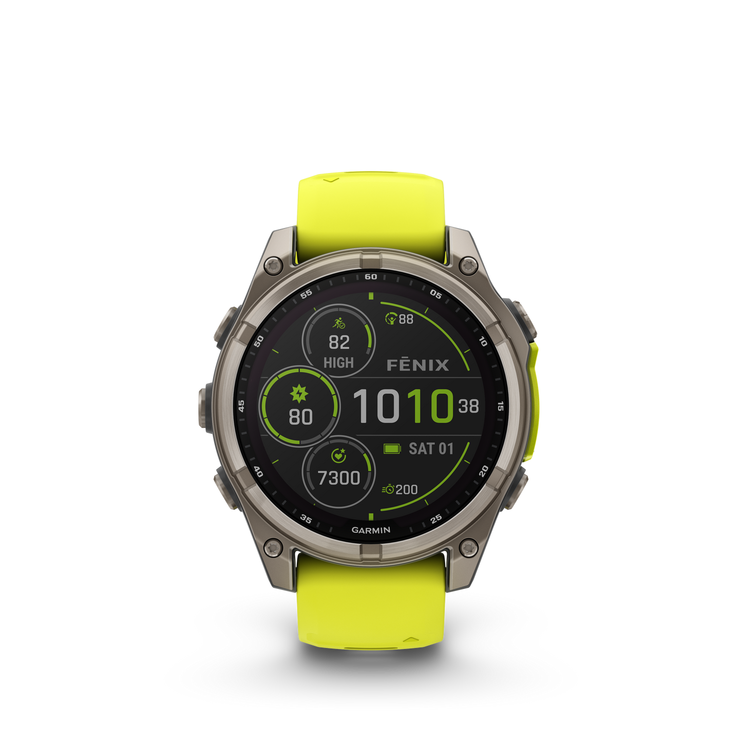 Garmin f?nix 8 – 47mm, Solar Sapphire, Titanium with Amp Yellow/Graphite Silicone Band