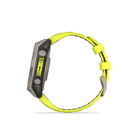 Garmin f?nix 8 – 47mm, Solar Sapphire, Titanium with Amp Yellow/Graphite Silicone Band