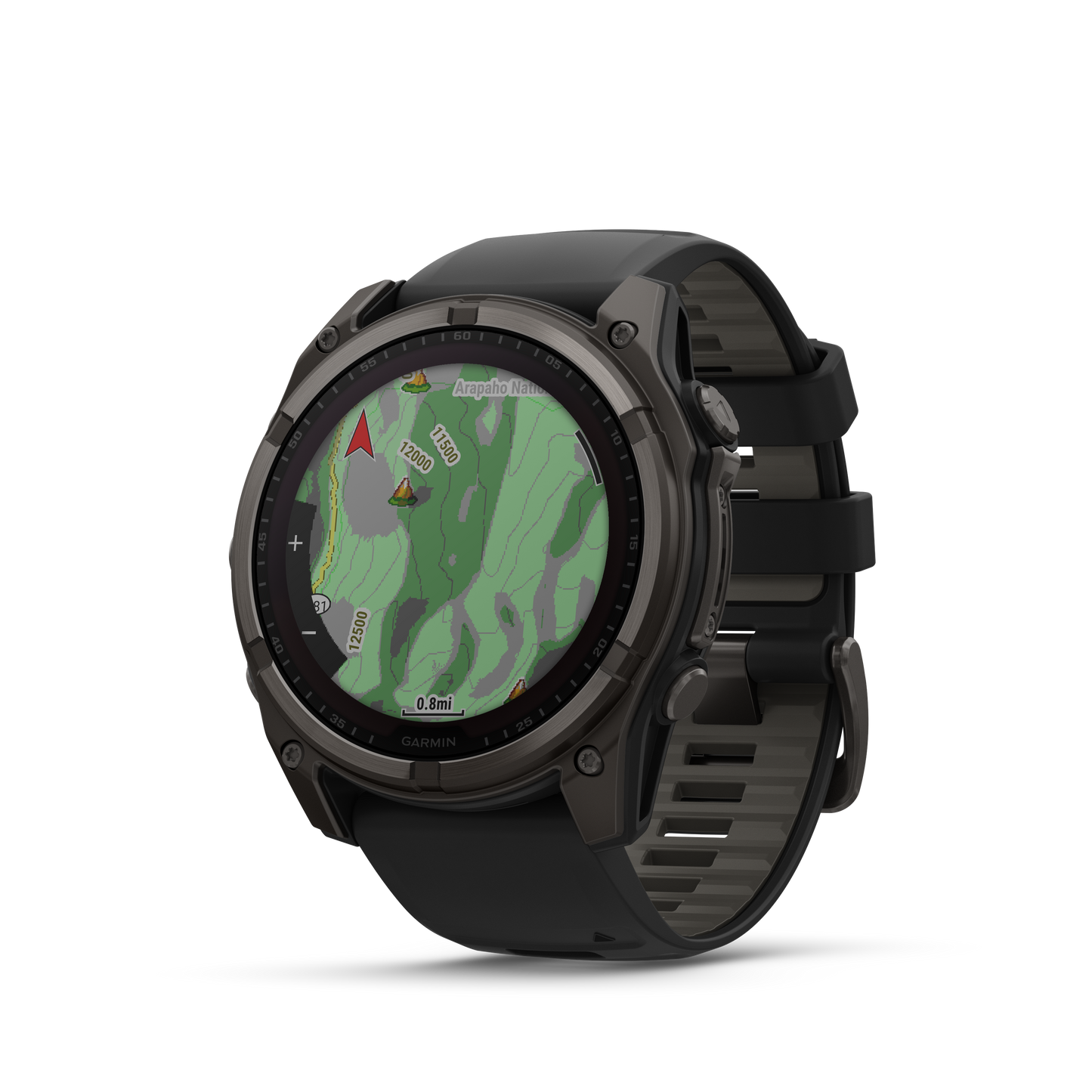 Garmin f?nix 8 – 51mm, Solar Sapphire, Carbon Gray DLC Titanium with Black/Pebble Gray Silicone Band