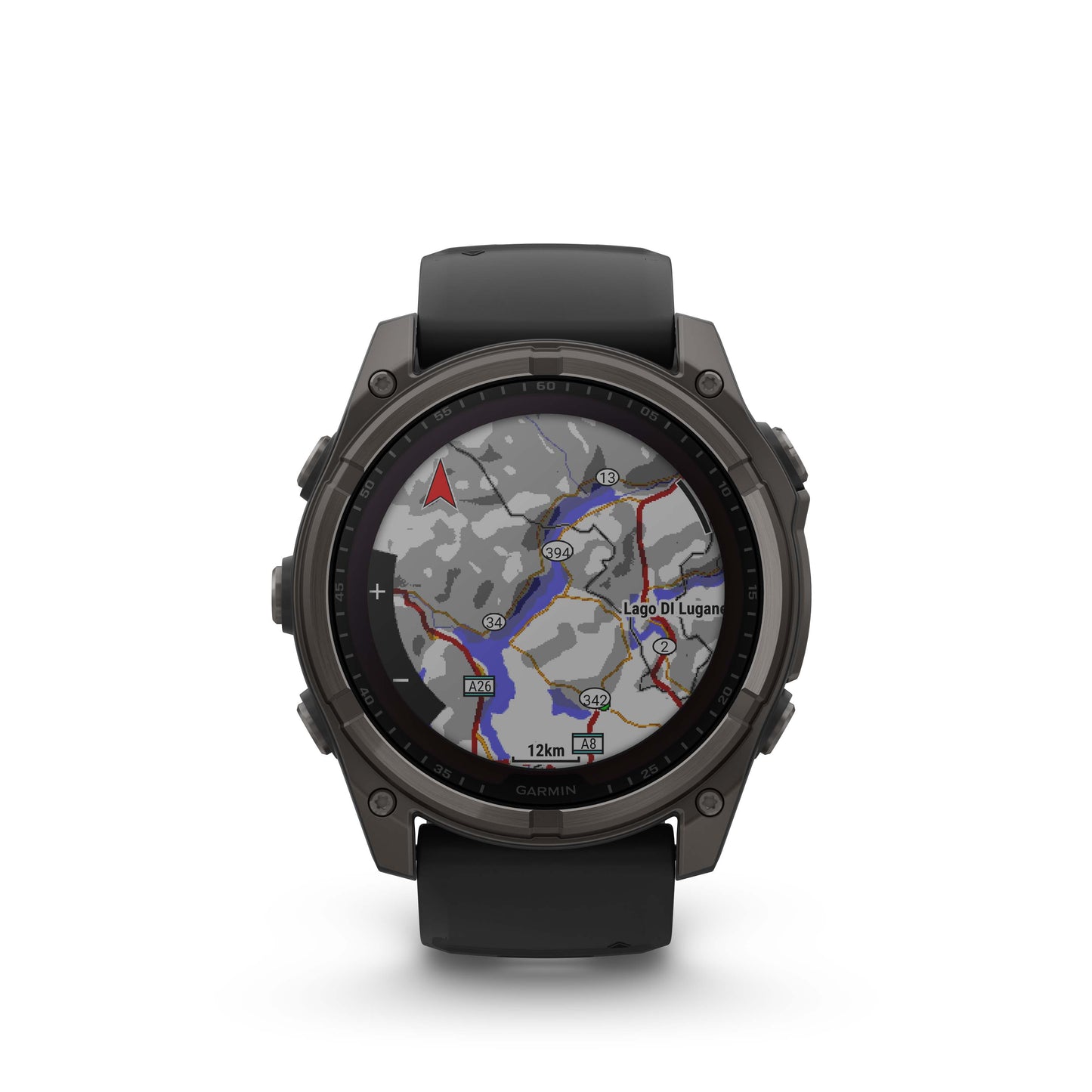 Garmin f?nix 8 – 51mm, Solar Sapphire, Carbon Gray DLC Titanium with Black/Pebble Gray Silicone Band