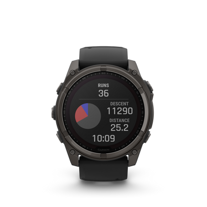 Garmin f?nix 8 – 51mm, Solar Sapphire, Carbon Gray DLC Titanium with Black/Pebble Gray Silicone Band