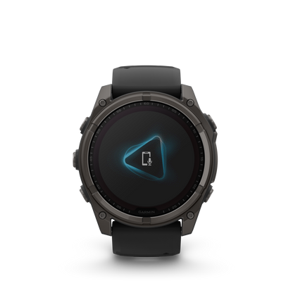 Garmin f?nix 8 – 51mm, Solar Sapphire, Carbon Gray DLC Titanium with Black/Pebble Gray Silicone Band