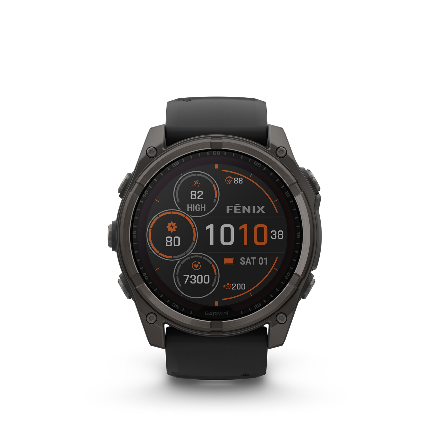 Garmin f?nix 8 – 51mm, Solar Sapphire, Carbon Gray DLC Titanium with Black/Pebble Gray Silicone Band