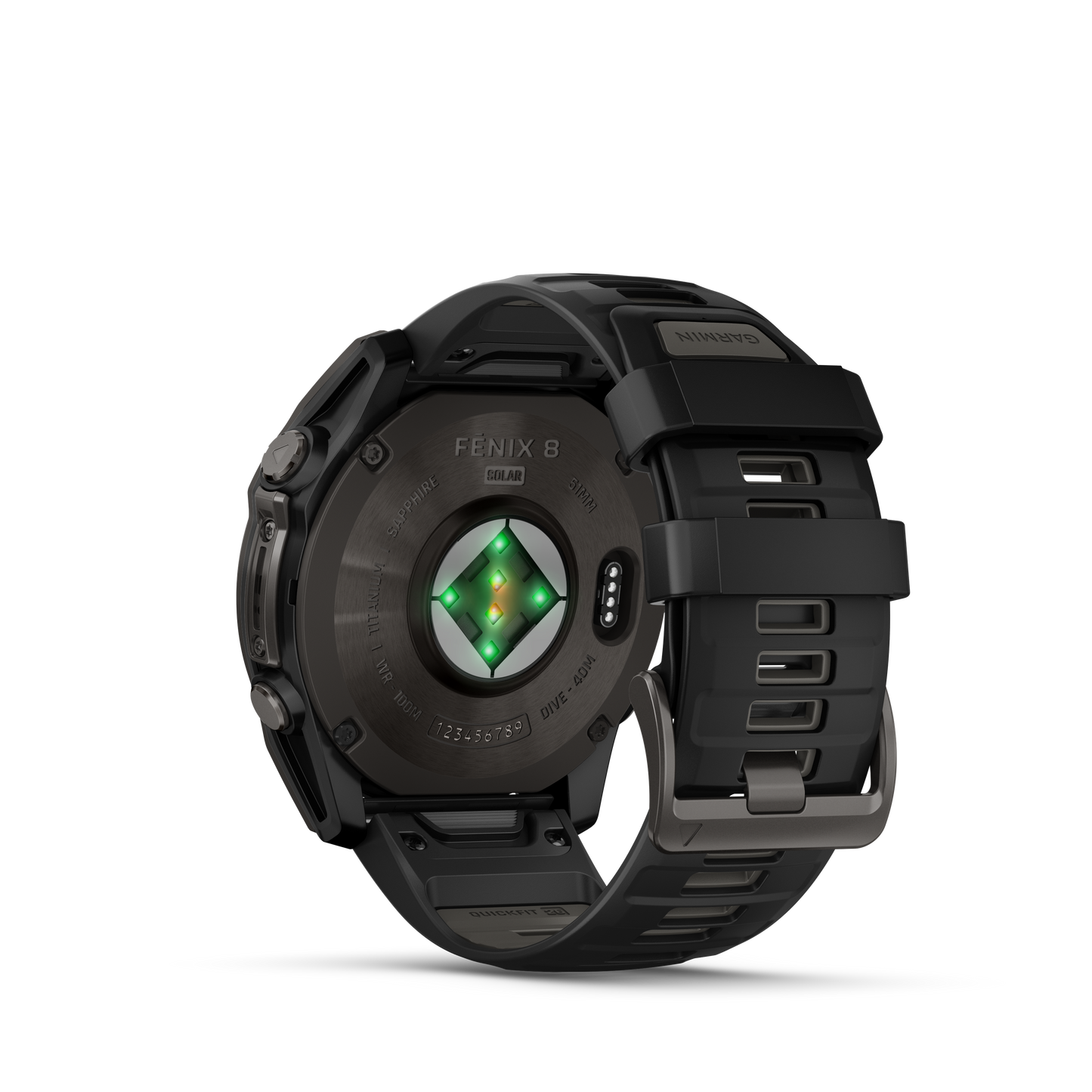 Garmin f?nix 8 – 51mm, Solar Sapphire, Carbon Gray DLC Titanium with Black/Pebble Gray Silicone Band