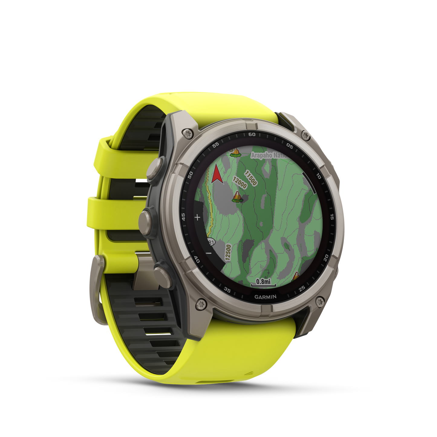 Garmin f?nix 8 – 51mm, Solar Sapphire, Titanium with Amp Yellow/Graphite Silicone Band