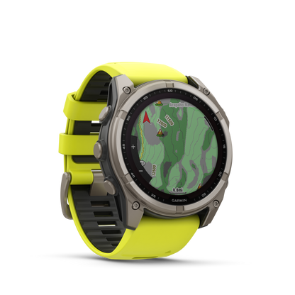 Garmin f?nix 8 – 51mm, Solar Sapphire, Titanium with Amp Yellow/Graphite Silicone Band