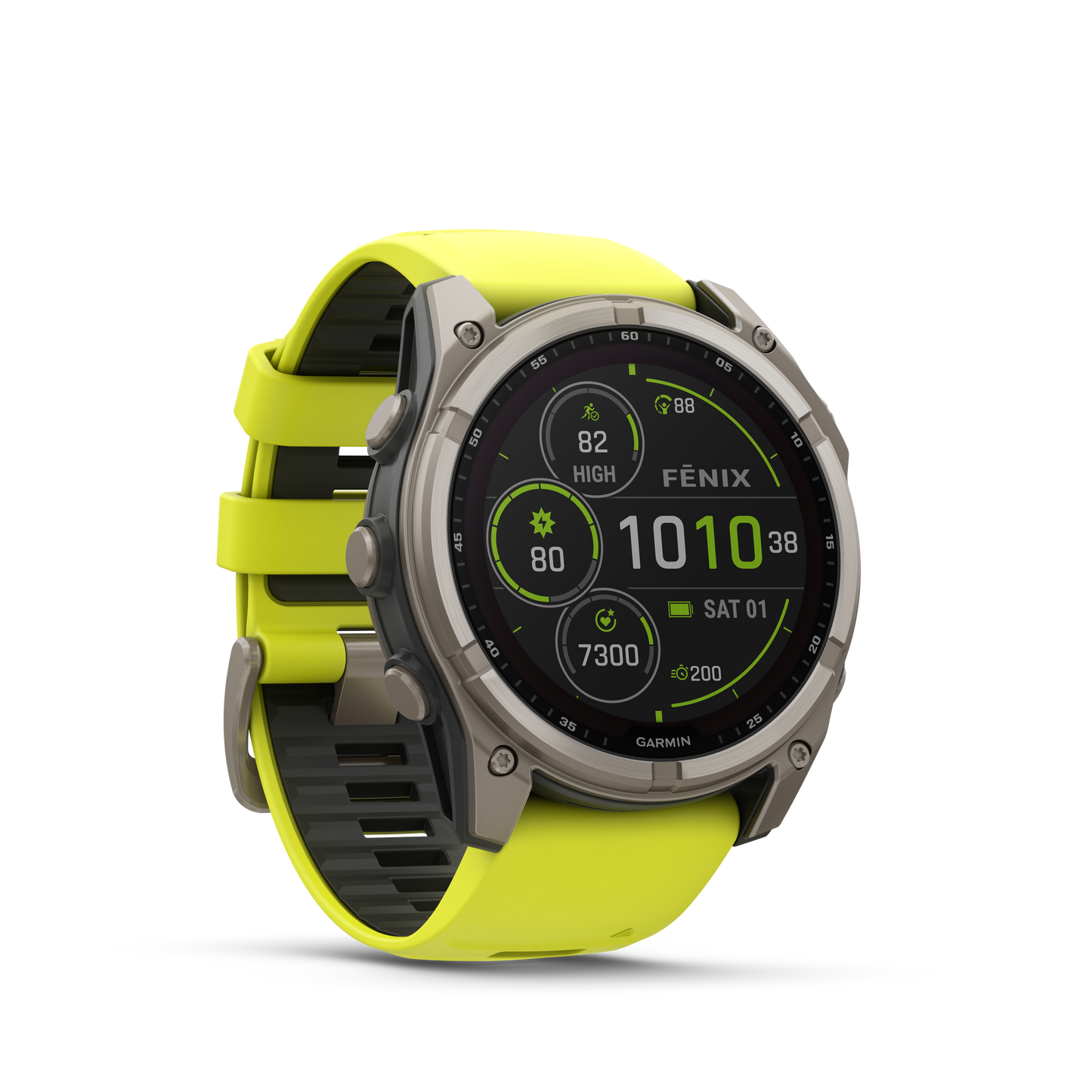 Garmin f?nix 8 – 51mm, Solar Sapphire, Titanium with Amp Yellow/Graphite Silicone Band