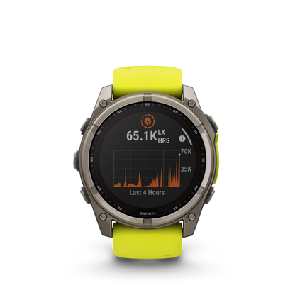 Garmin f?nix 8 – 51mm, Solar Sapphire, Titanium with Amp Yellow/Graphite Silicone Band