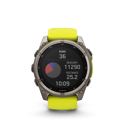Garmin f?nix 8 – 51mm, Solar Sapphire, Titanium with Amp Yellow/Graphite Silicone Band