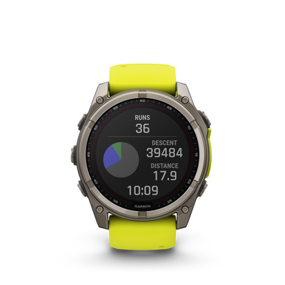 Garmin f?nix 8 – 51mm, Solar Sapphire, Titanium with Amp Yellow/Graphite Silicone Band