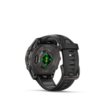 Garmin f?nix 8 – 43mm, AMOLED Sapphire, Carbon Gray DLC Titanium with Black/Pebble Gray Silicone Band