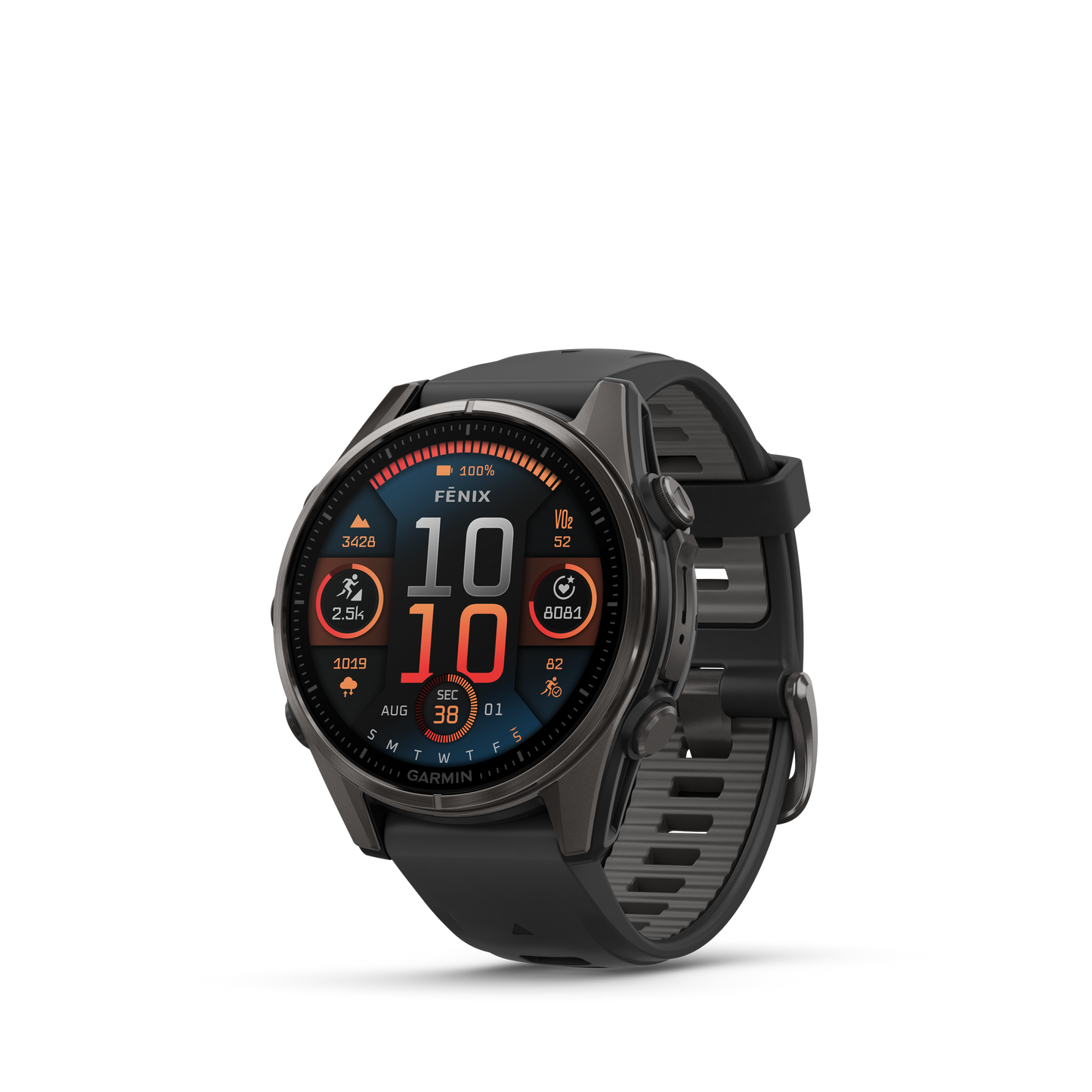 Garmin f?nix 8 – 43mm, AMOLED Sapphire, Carbon Gray DLC Titanium with Black/Pebble Gray Silicone Band