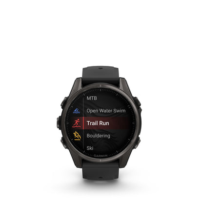 Garmin f?nix 8 – 43mm, AMOLED Sapphire, Carbon Gray DLC Titanium with Black/Pebble Gray Silicone Band