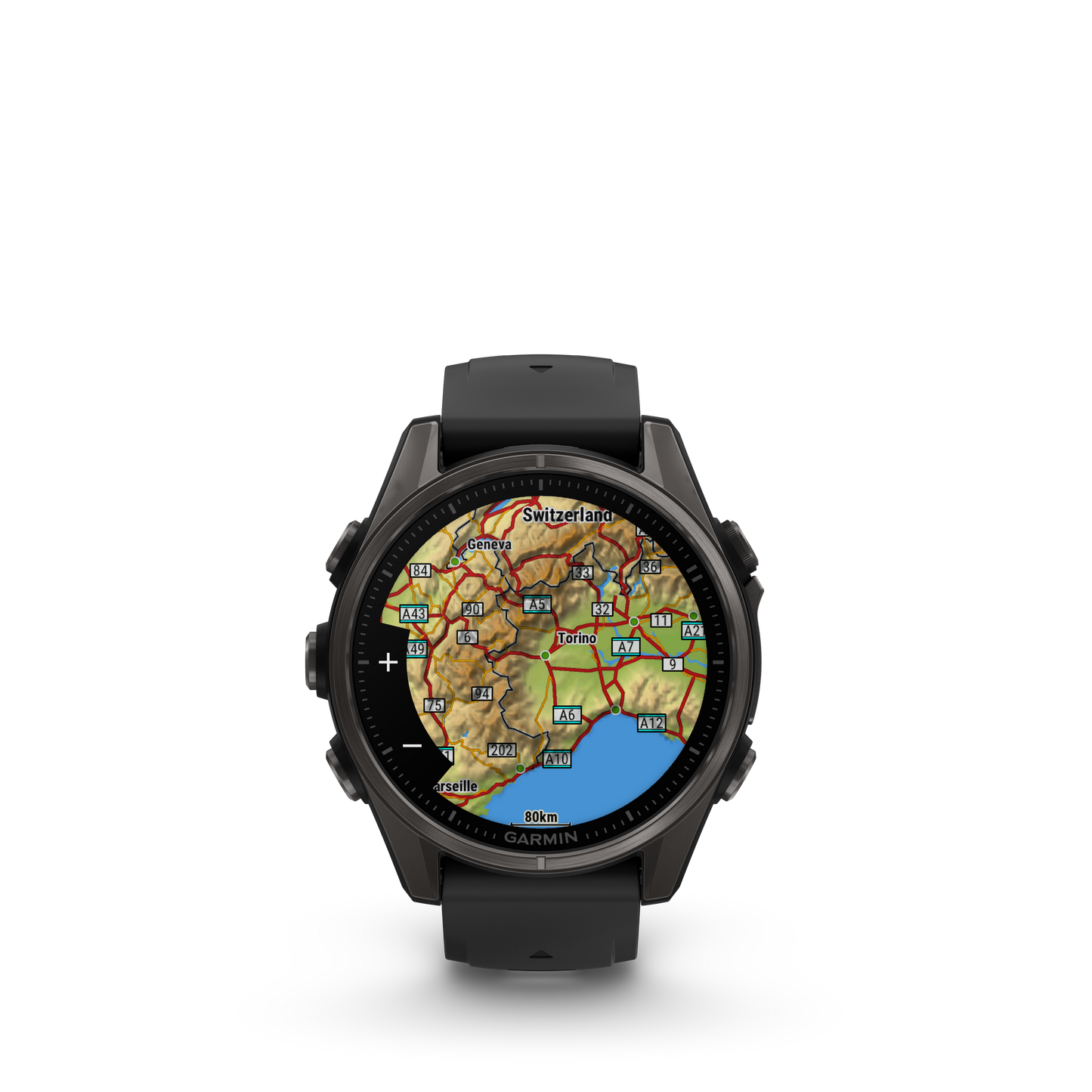 Garmin f?nix 8 – 43mm, AMOLED Sapphire, Carbon Gray DLC Titanium with Black/Pebble Gray Silicone Band