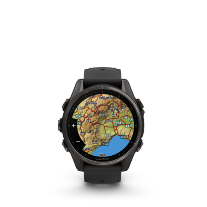 Garmin f?nix 8 – 43mm, AMOLED Sapphire, Carbon Gray DLC Titanium with Black/Pebble Gray Silicone Band