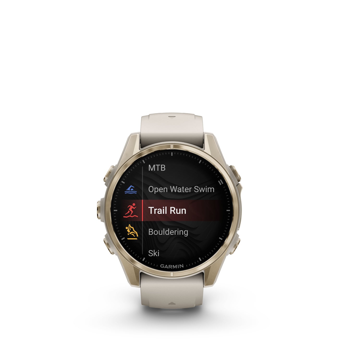 Garmin f?nix 8 – 43mm, AMOLED Sapphire, Soft Gold with Fog Gray/Dark Sandstone Silicone Band