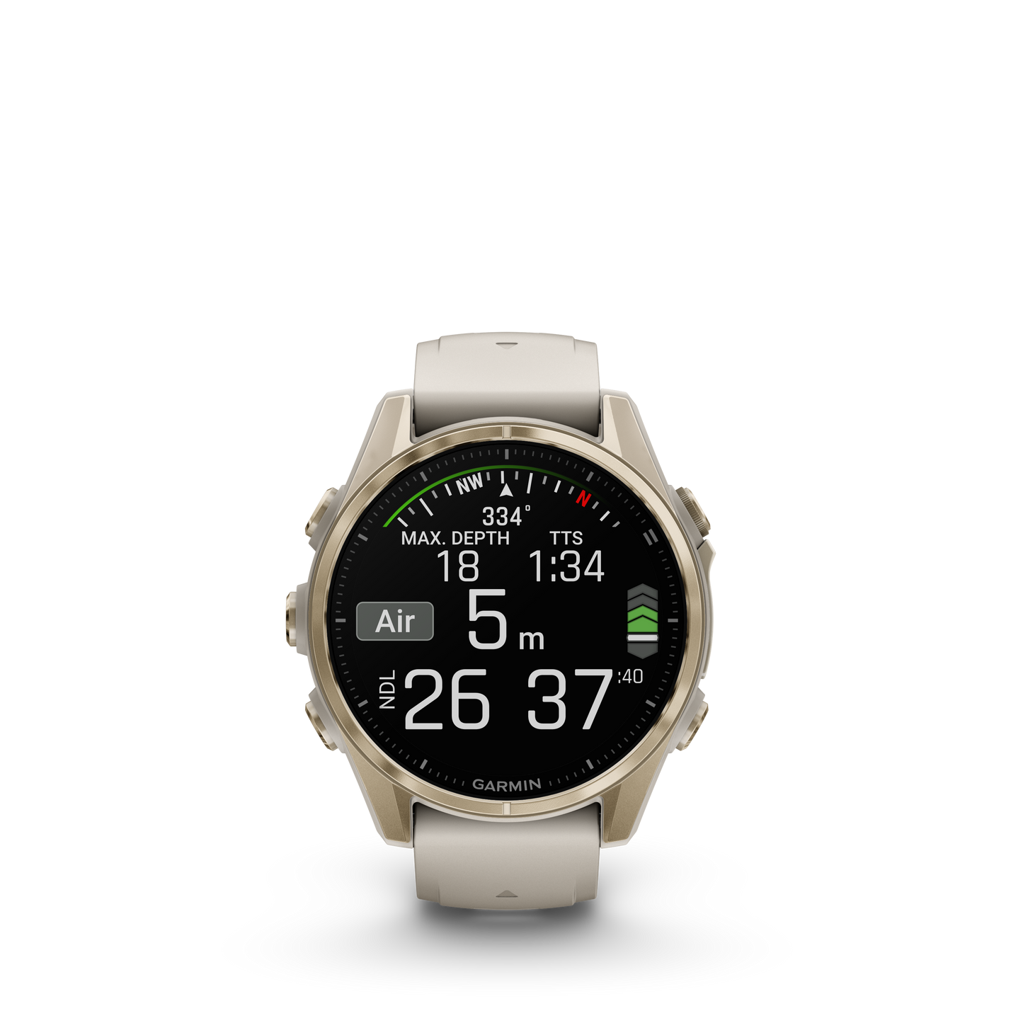 Garmin f?nix 8 – 43mm, AMOLED Sapphire, Soft Gold with Fog Gray/Dark Sandstone Silicone Band