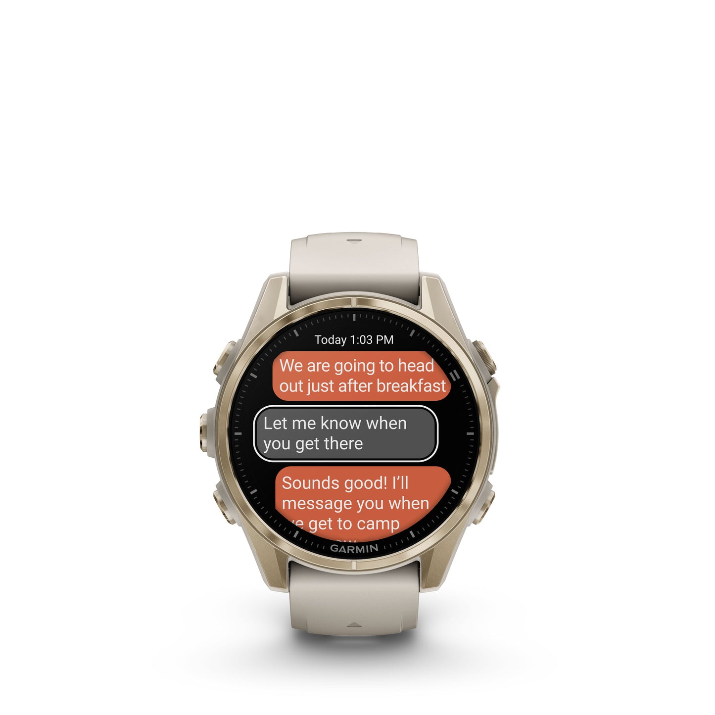 Garmin f?nix 8 – 43mm, AMOLED Sapphire, Soft Gold with Fog Gray/Dark Sandstone Silicone Band