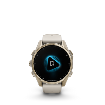 Garmin f?nix 8 – 43mm, AMOLED Sapphire, Soft Gold with Fog Gray/Dark Sandstone Silicone Band