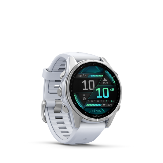 Garmin f?nix 8 – 43mm, AMOLED, Silver with Whitestone Silicone Band