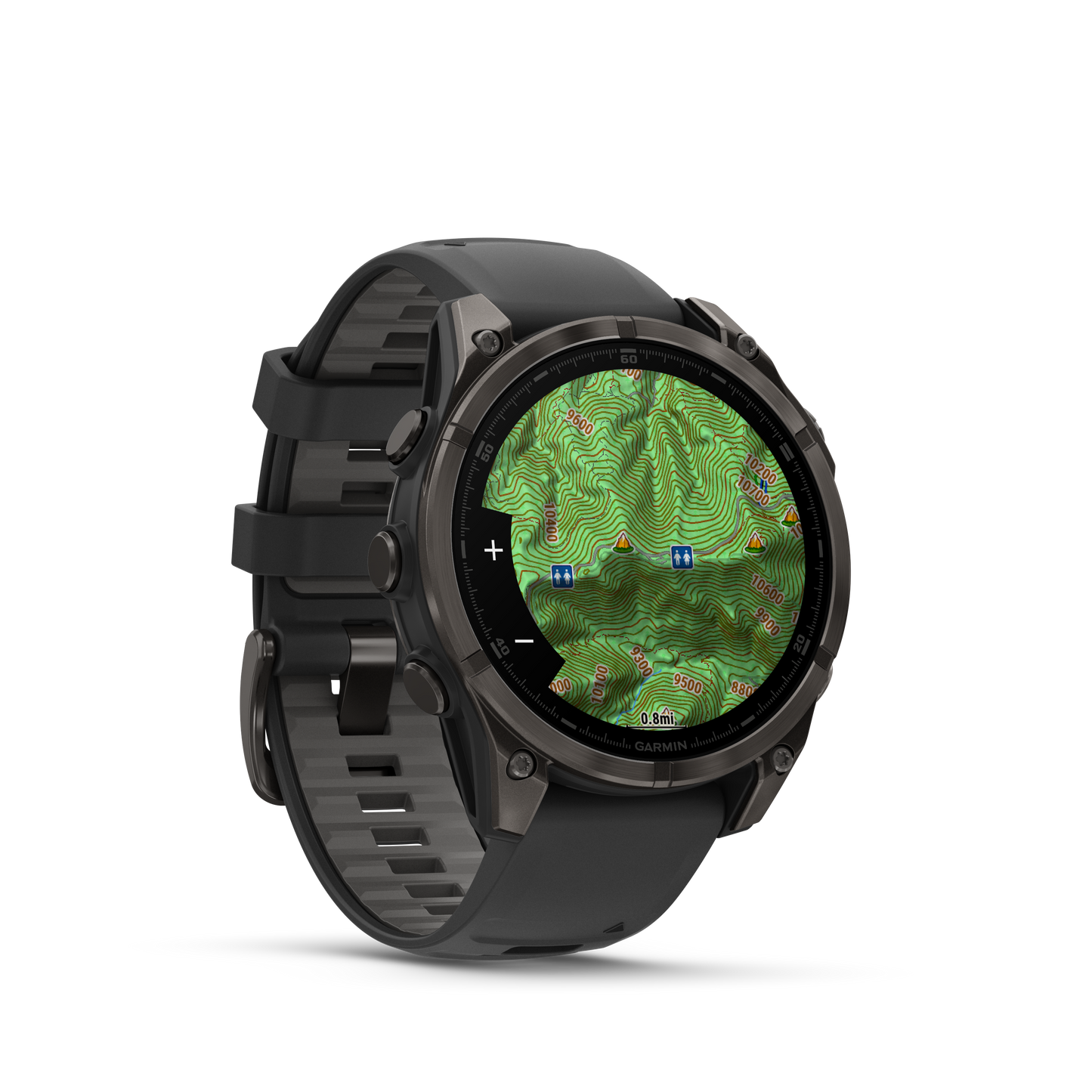 Garmin f?nix 8 – 47mm, AMOLED Sapphire, Carbon Gray DLC Titanium with Black/Pebble Gray Silicone Band