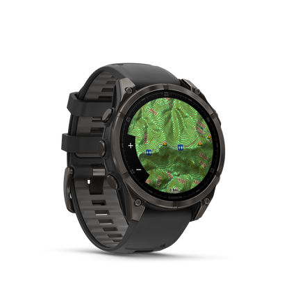 Garmin f?nix 8 – 47mm, AMOLED Sapphire, Carbon Gray DLC Titanium with Black/Pebble Gray Silicone Band